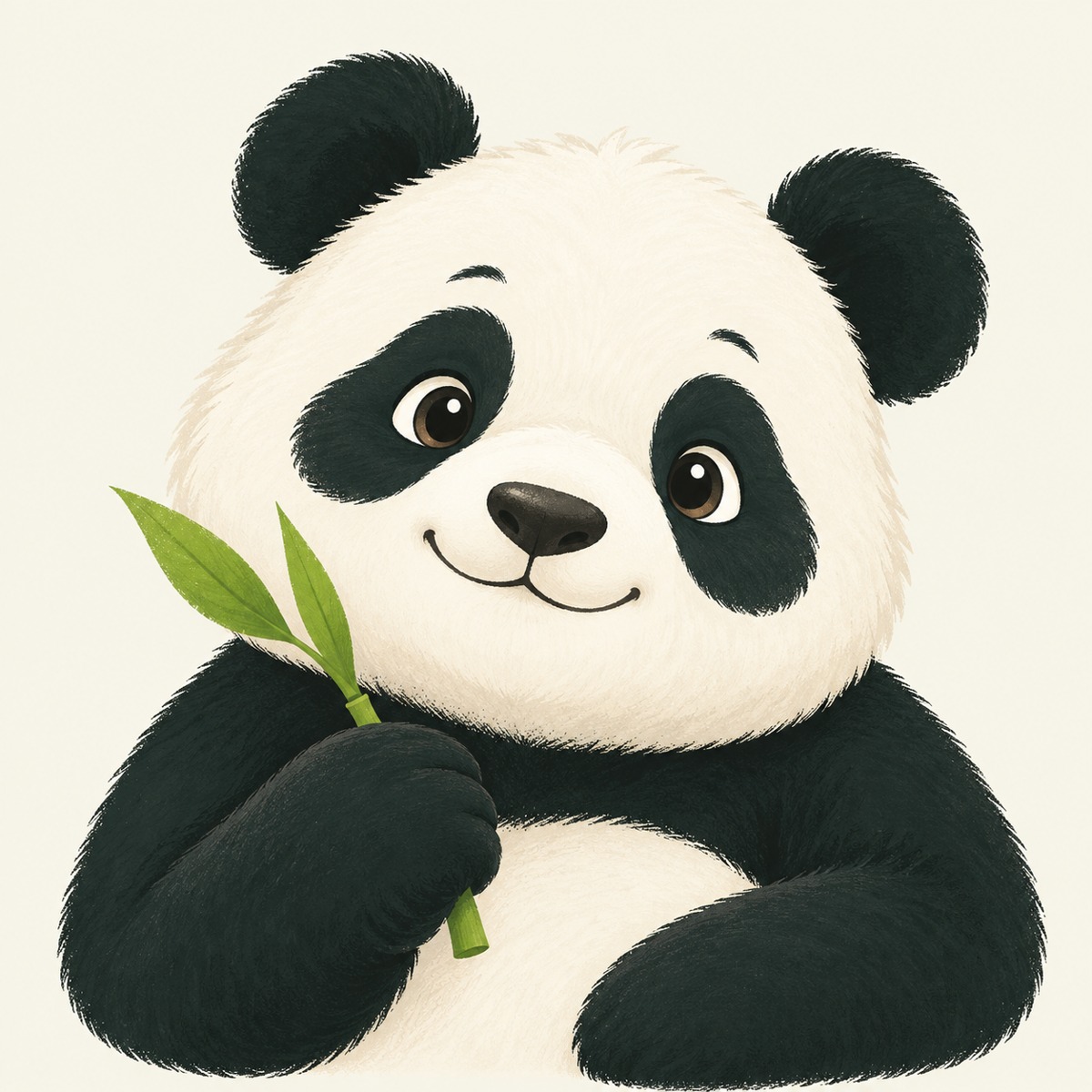 Our friendly PandaPandaGo panda holding a bamboo sprig